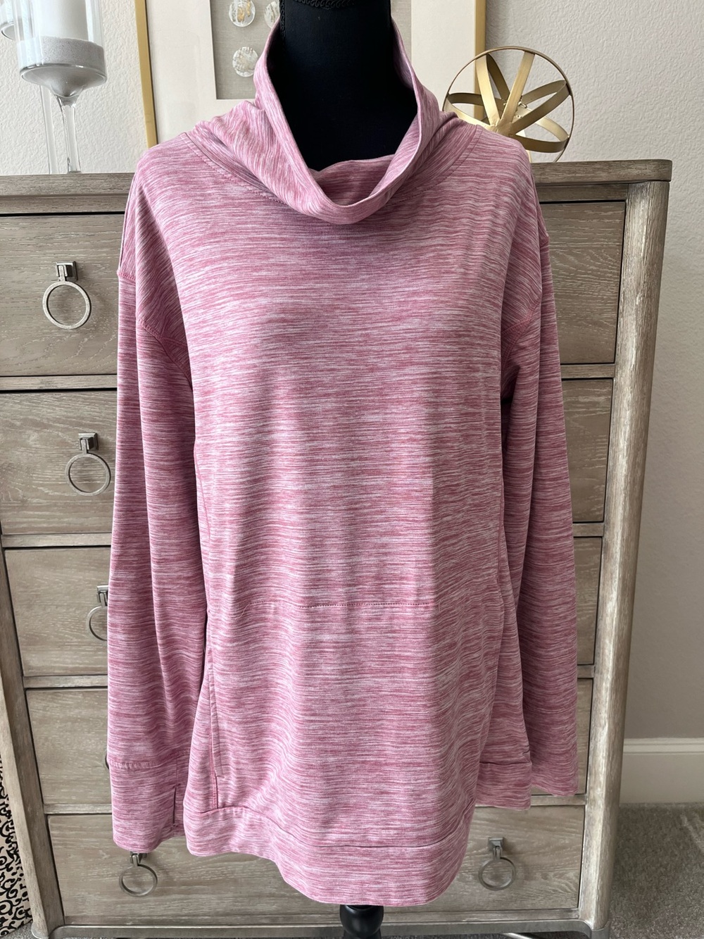 Danskin Cowl Neck Tunic Pullover Sweatshirt Large Pink & White